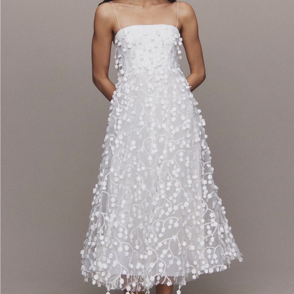 BHLDN 3D Floral Vine Fit & Flare Midi Dress